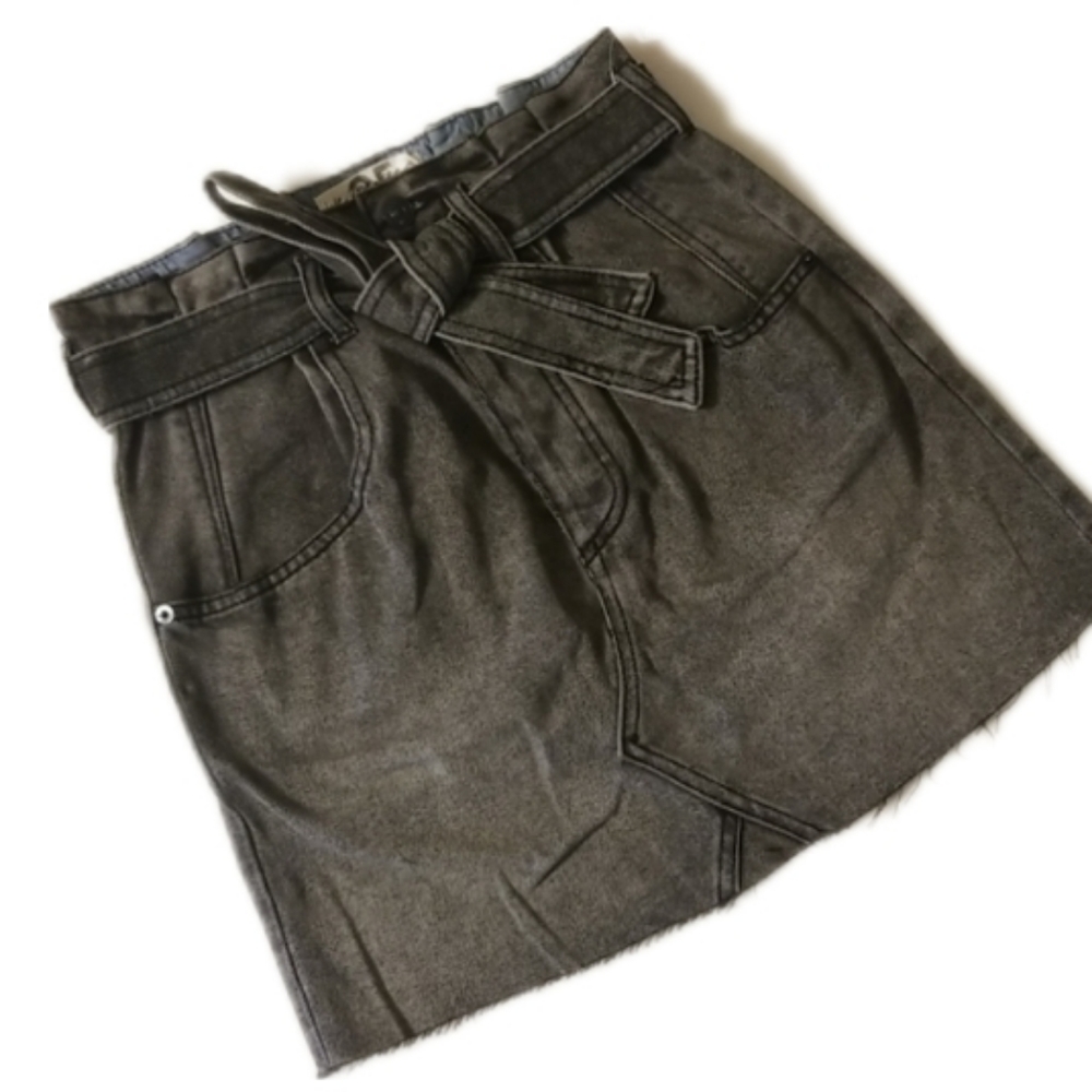 Free People East of Eden Denim Mini Skirt in Washed Black